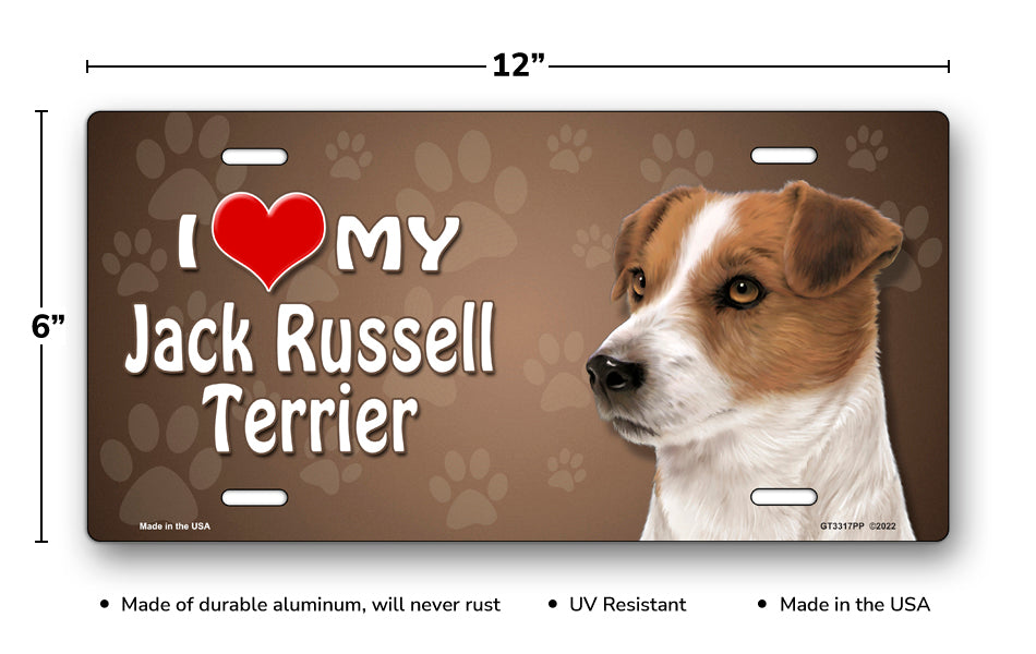 I love My Jack Russell Terrier on Paw Prints License Plate