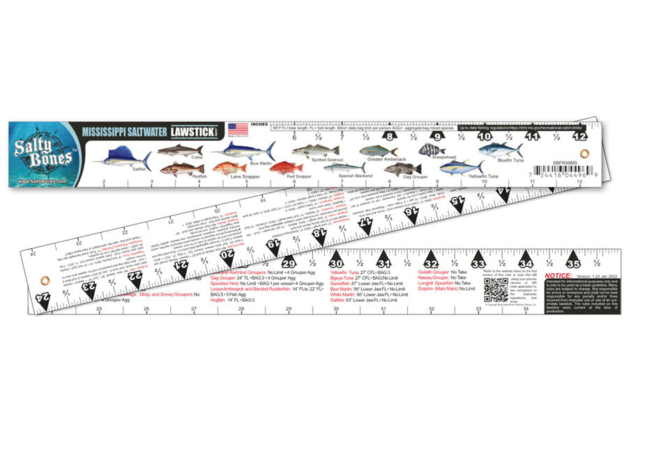 check it stick fish measure accessories Salty Bones Mississippi Lawstick - 36" Folding Fishing Ruler