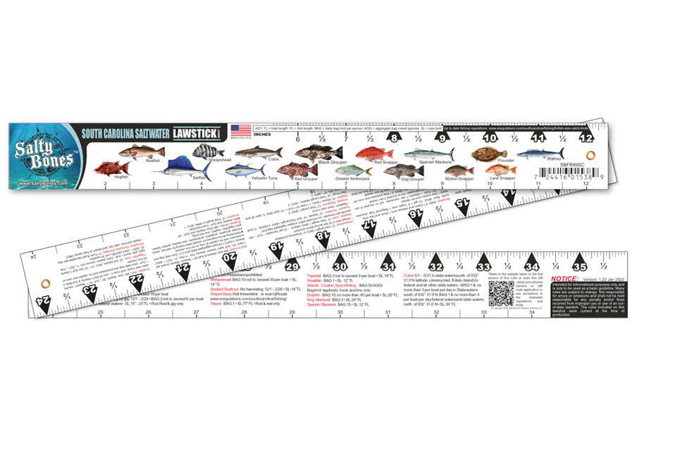 Salty Bones South Carolina Saltwater Lawstick - 36" Folding Fishing Ruler