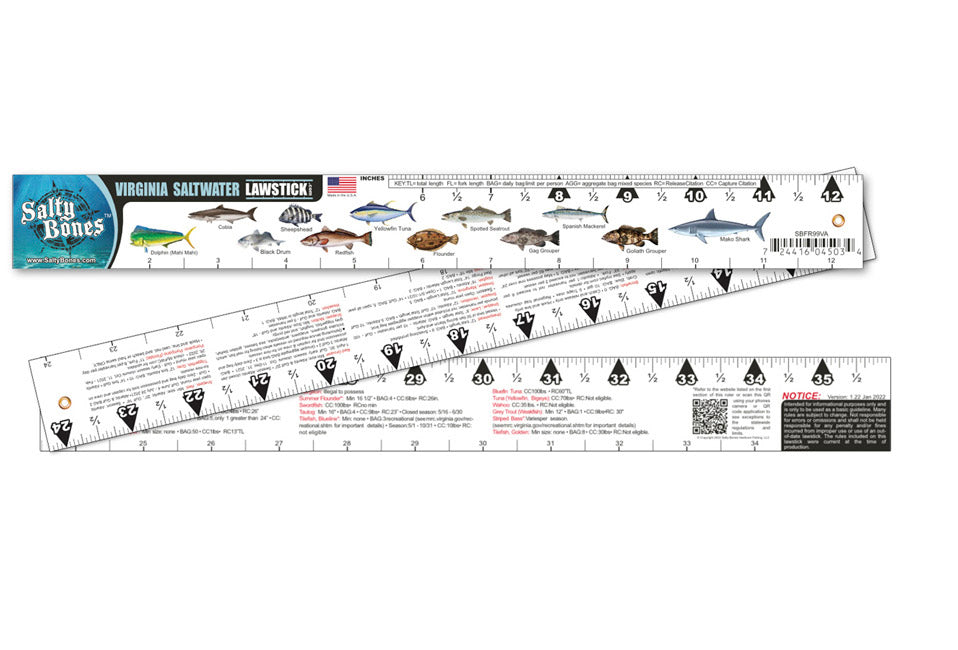 Salty Bones Virginia Saltwater Lawstick - 36" Folding Fishing Ruler