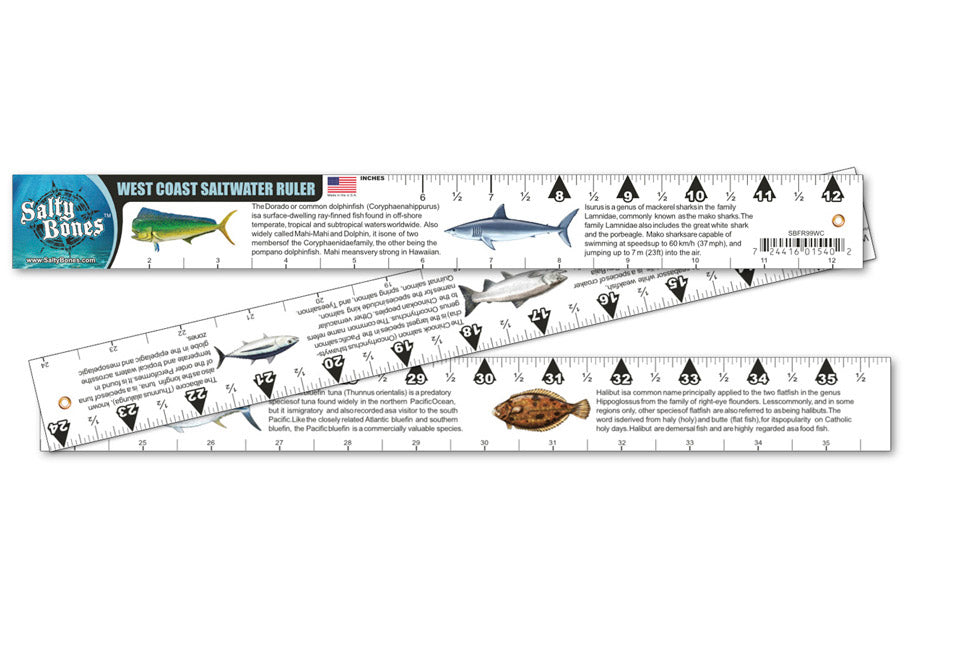 Salty Bones West Coast Saltwater Fish ID - 36" Folding Fishing Ruler