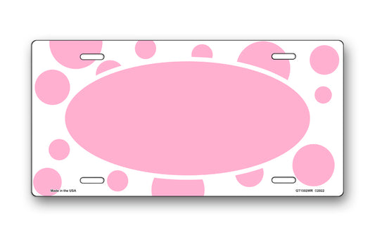 Pink Polka Dots on White with Pink Oval License Plate