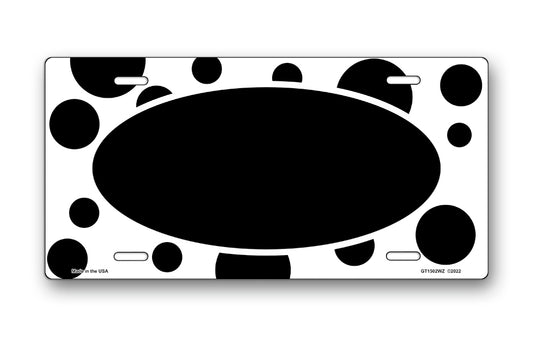 Black Polka Dots on White with Black Oval License Plate