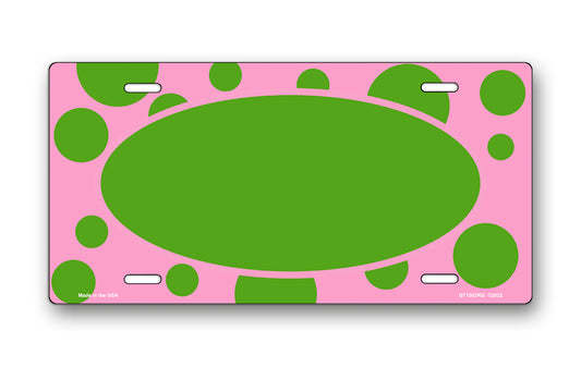 Green Polka Dots on Pink with Green Oval License Plate