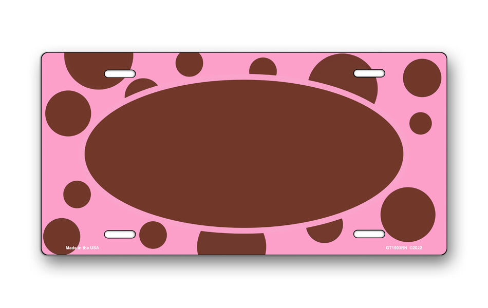 Burgundy Polka Dots on Pink with Burgundy Oval License Plate