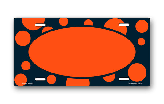 Orange Polka Dots on Navy Blue with Orange Oval License Plate