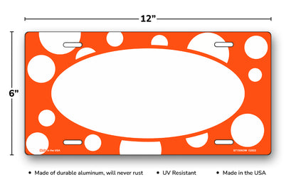 White Polka Dots on Orange with White Oval License Plate