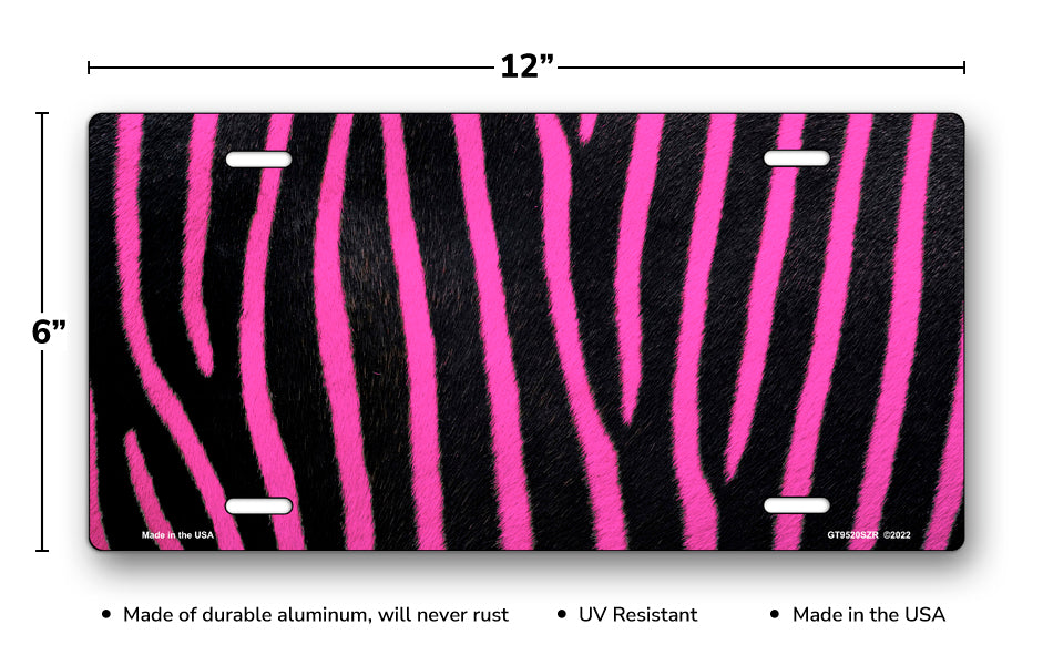 Pink and Black Zebra Stripes License Plate