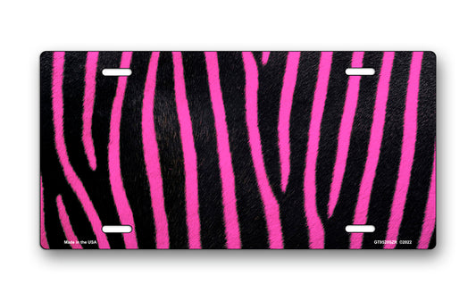 Pink and Black Zebra Stripes License Plate