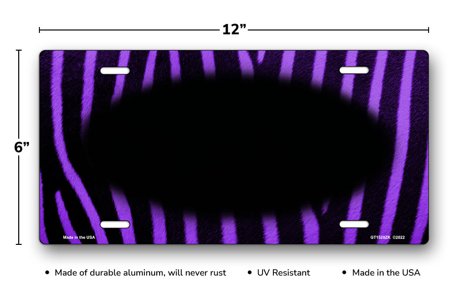 Purple and Black Zebra Fur with Black Oval License Plate