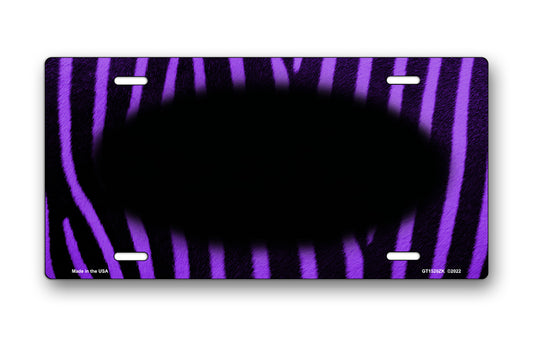 Purple and Black Zebra Fur with Black Oval License Plate