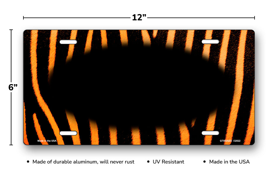 Orange and Black Zebra Fur with Black Oval License Plate