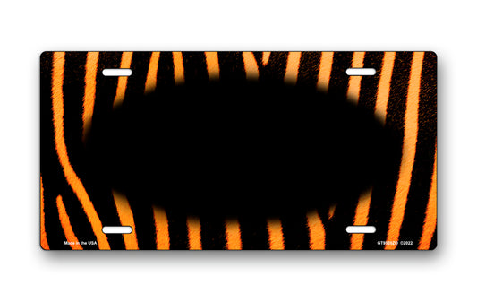 Orange and Black Zebra Fur with Black Oval License Plate