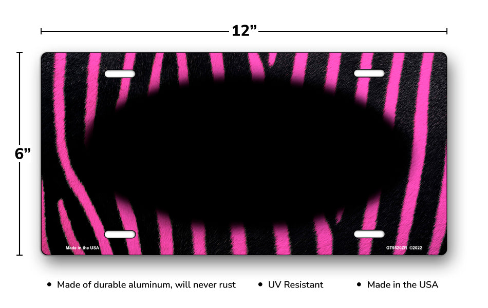 Pink and Black Zebra Fur with Black Oval License Plate