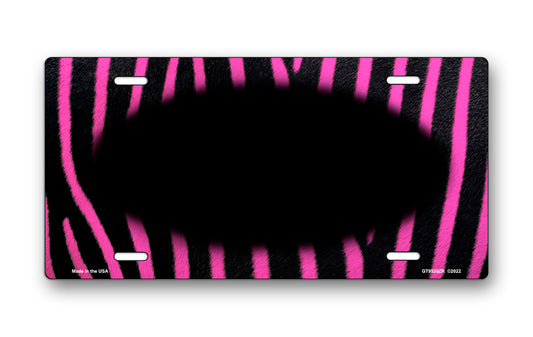 Pink and Black Zebra Fur with Black Oval License Plate