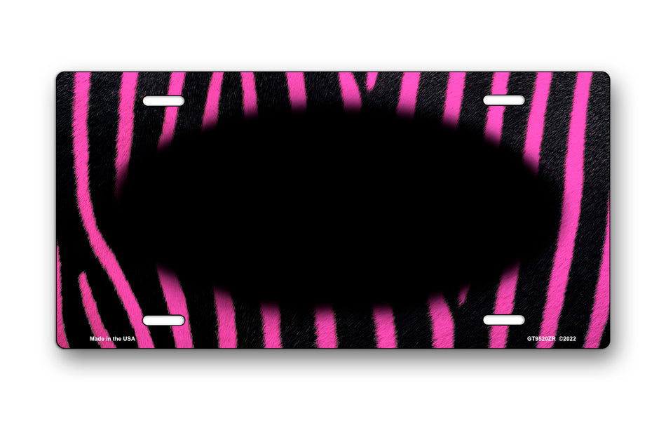Pink and Black Zebra Fur with Black Oval License Plate