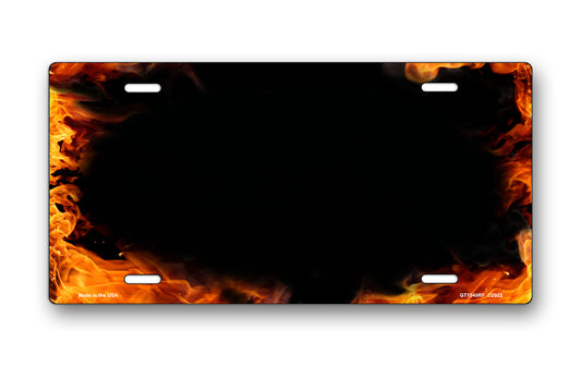 Realistic Fire Surrounding Black License Plate