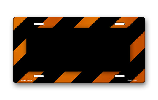 Orange and Black Construction Stripes with Black Rectangle License Plate