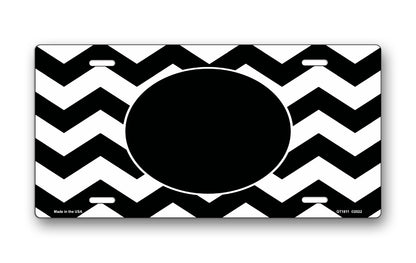 Black Oval and Chevron on White License Plate