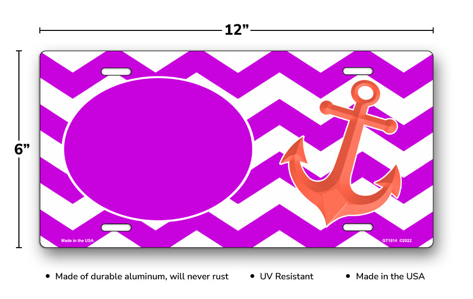 Purple Oval and Chevron on White with Anchor License Plate