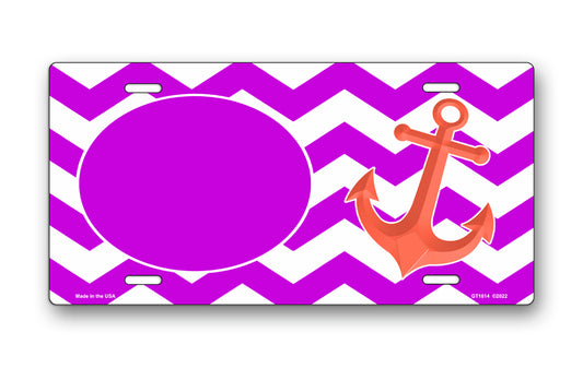 Purple Oval and Chevron on White with Anchor License Plate