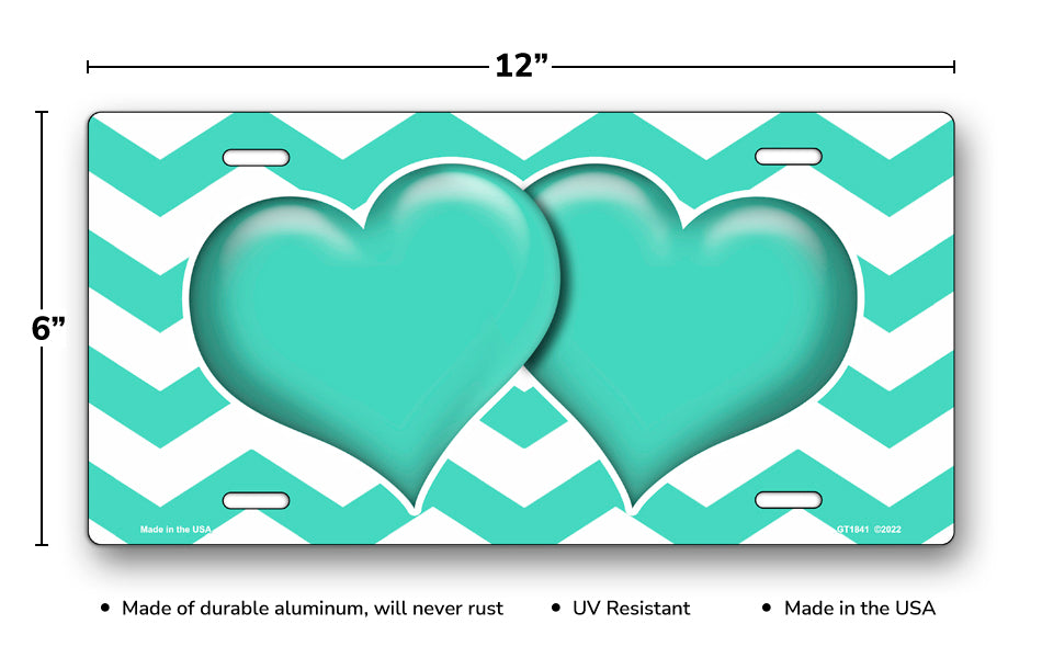 Teal Hearts and Chevron License Plate