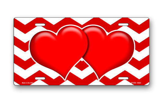 Red Hearts on Red Chevron License Plate