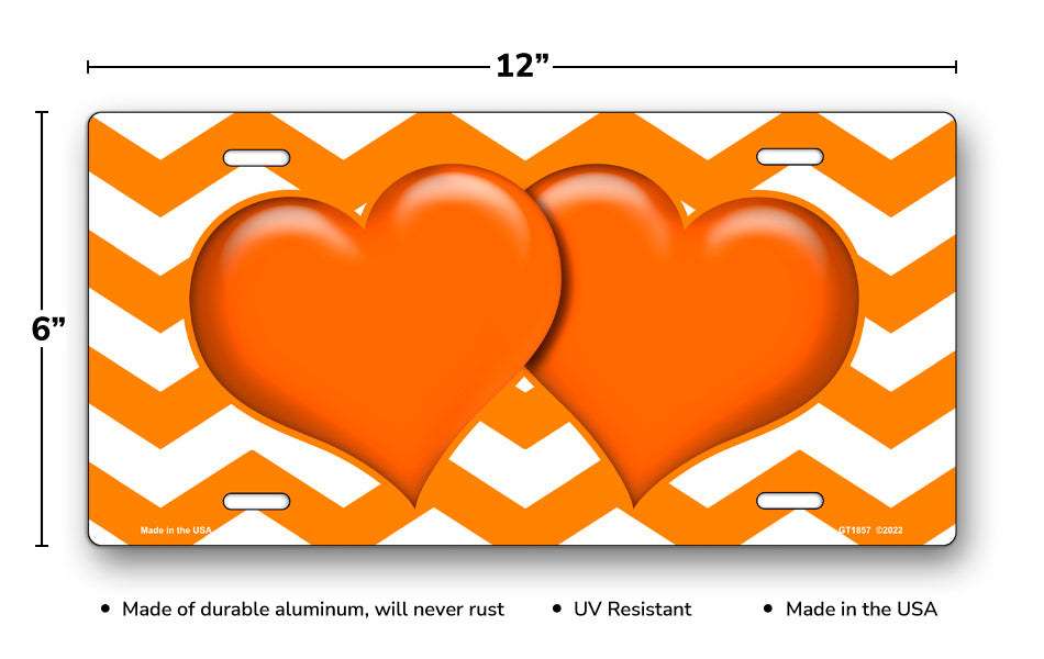 Orange Hearts on Orange Chevron License Plate