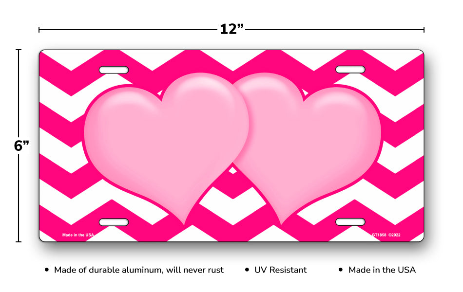 Pink Hearts on Pink Chevron License Plate