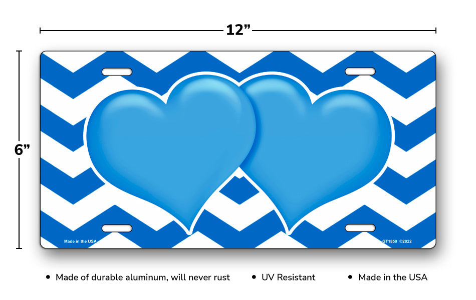 Blue Hearts on Blue Chevron License Plate