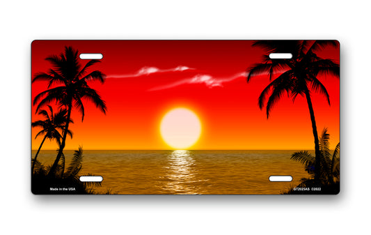 Red and Yellow Palm Sunset Scenic License Plate