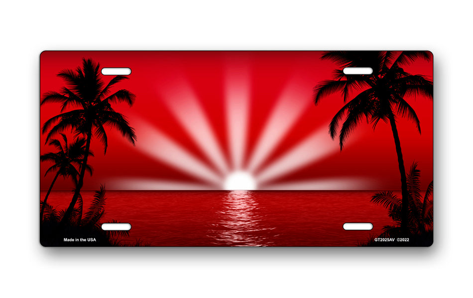 Red Palm Sunrise Scenic License Plate