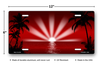Maroon Palm Sunrise Scenic License Plate