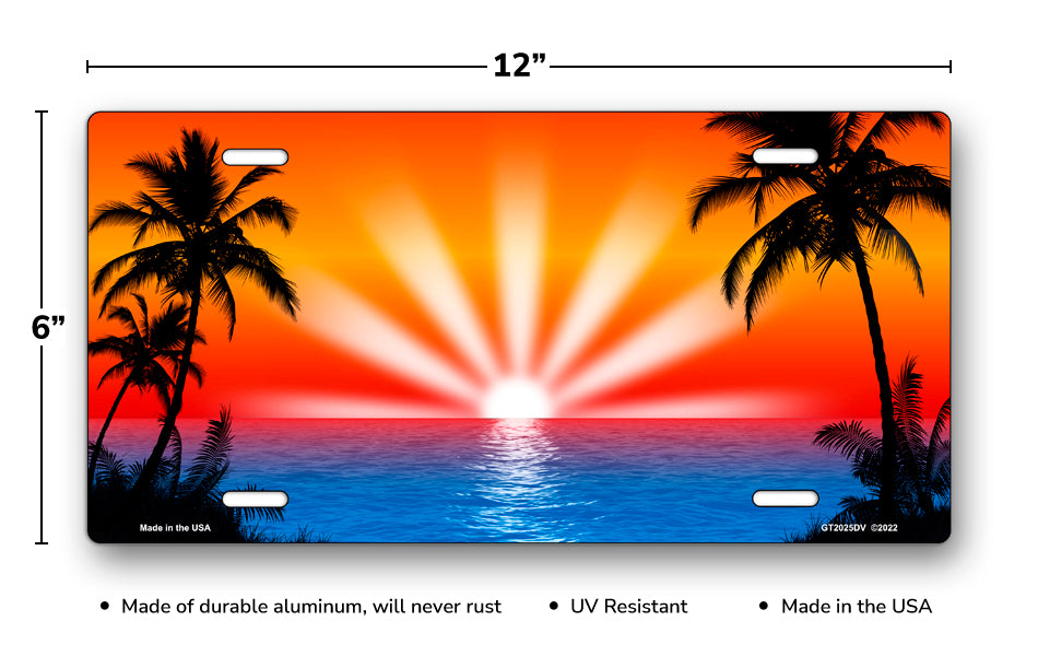 Orange and Red Palm Sunrise Scenic License Plate