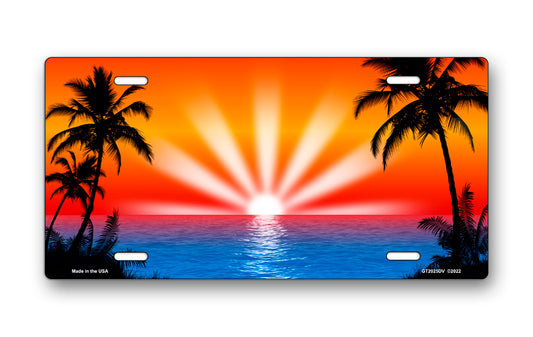 Orange and Red Palm Sunrise Scenic License Plate