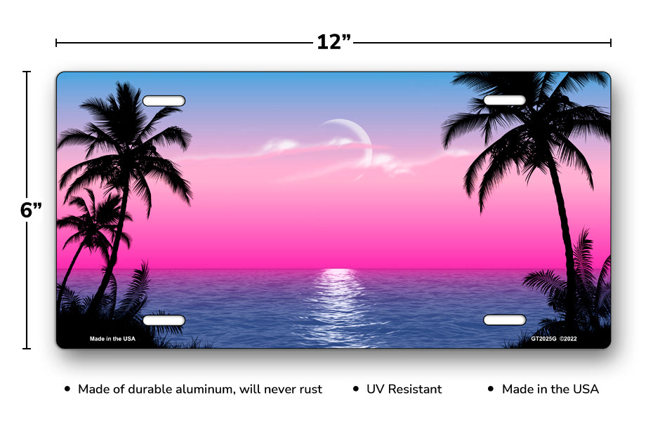 Pink and Purple Palms Beach Scenic License Plate