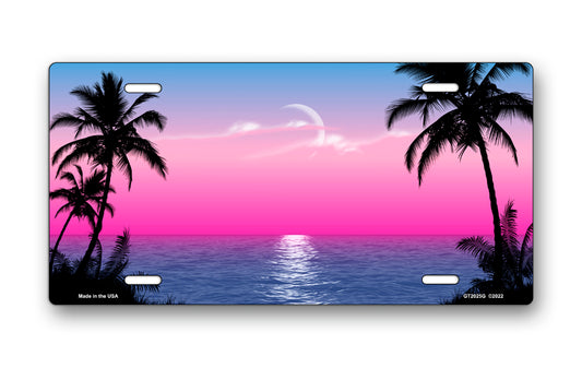 Pink and Purple Palms Beach Scenic License Plate