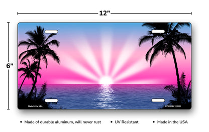 Pink and Purple Palm Sunrise Scenic License Plate