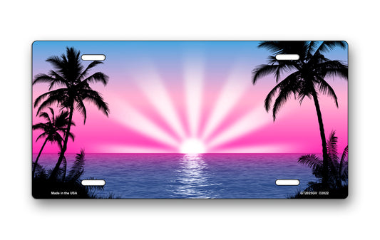 Pink and Purple Palm Sunrise Scenic License Plate