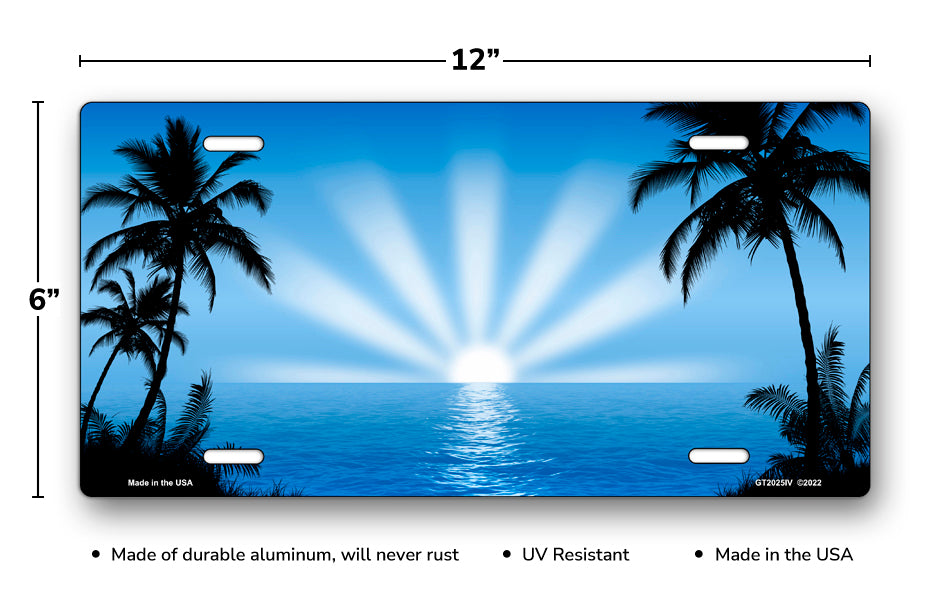 Light Blue Palm Sunrise Scenic License Plate