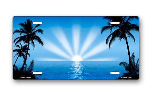 Light Blue Palm Sunrise Scenic License Plate