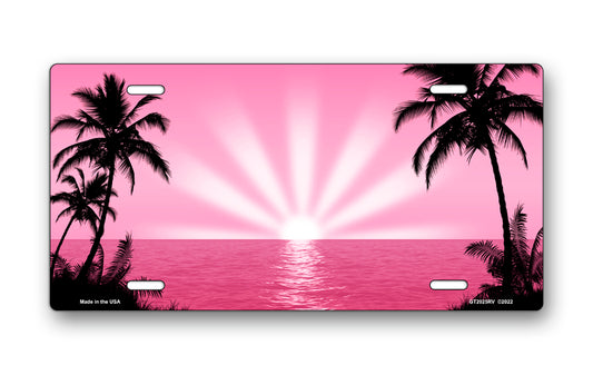 Pink Palm Sunrise Scenic License Plate