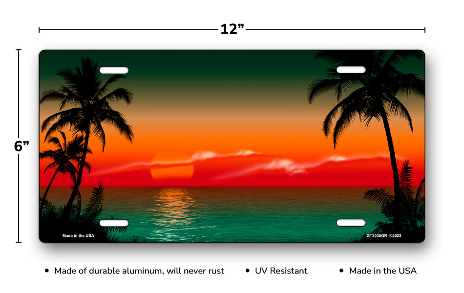 Green and Red Palm Sunset Scenic License Plate