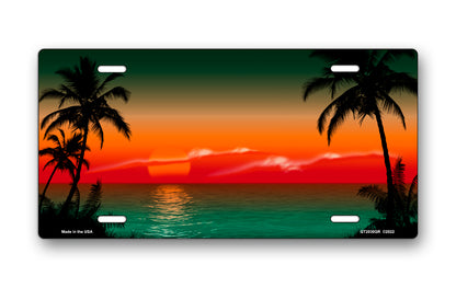 Green and Red Palm Sunset Scenic License Plate