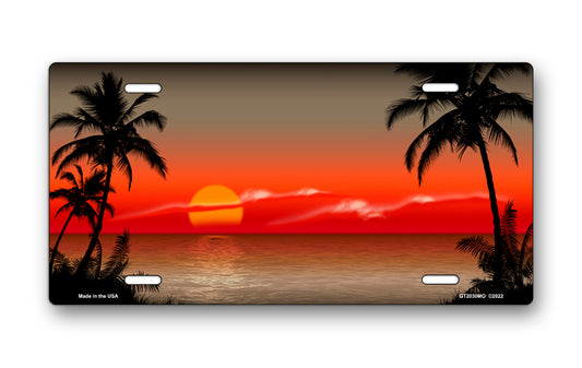 Mocha and Red Palm Sunset Scenic License Plate