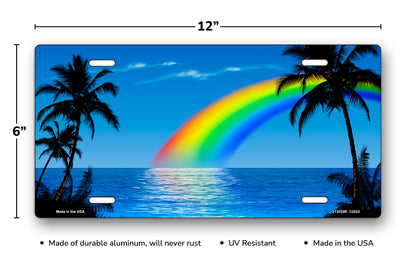 Blue Rainbow Palms Beach Scenic License Plate