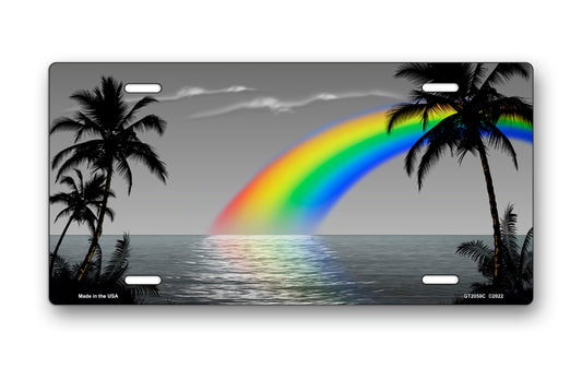 Gray Rainbow Palms Beach Scenic License Plate
