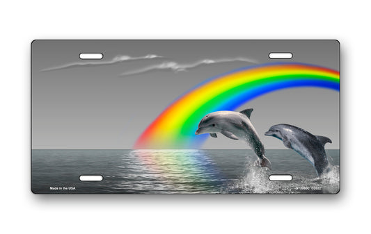 Gray Rainbow Dolphins Scenic License Plate