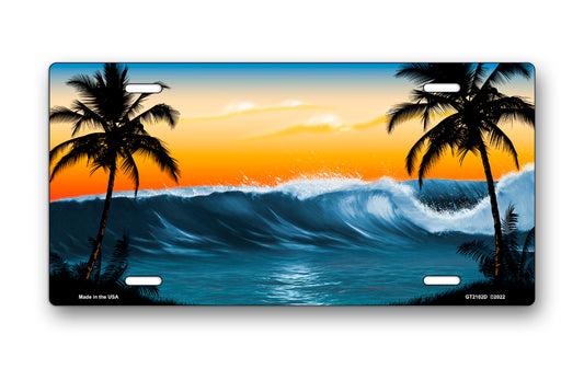 Orange and Green Wave Palms Scenic License Plate