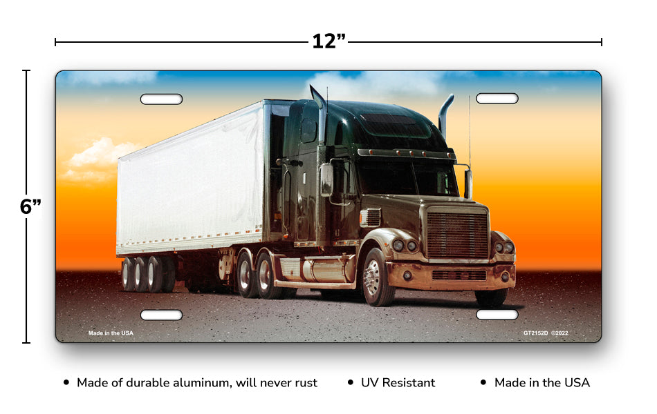 Trucker Sunset License Plate